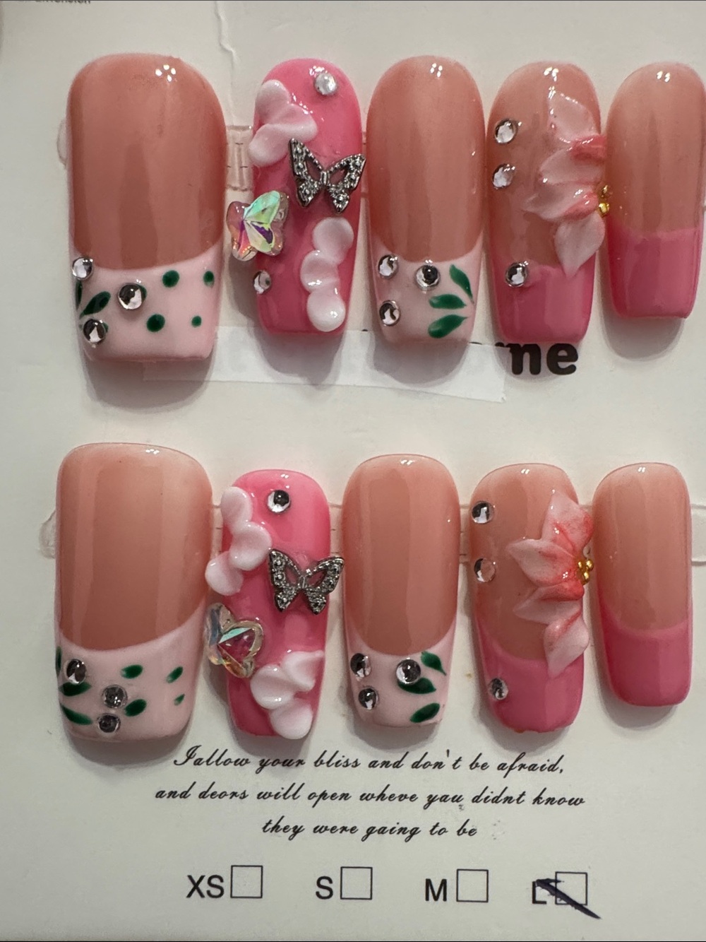 Pink Floral 3D Rhinestone Press-On Nails